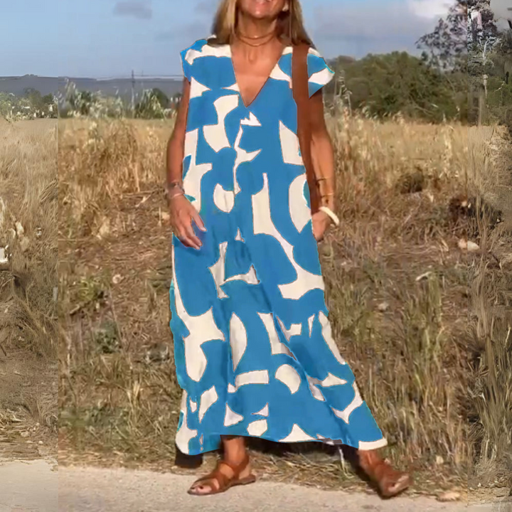 ELENA | ABITO STAMPATO CON SCOLLO A V