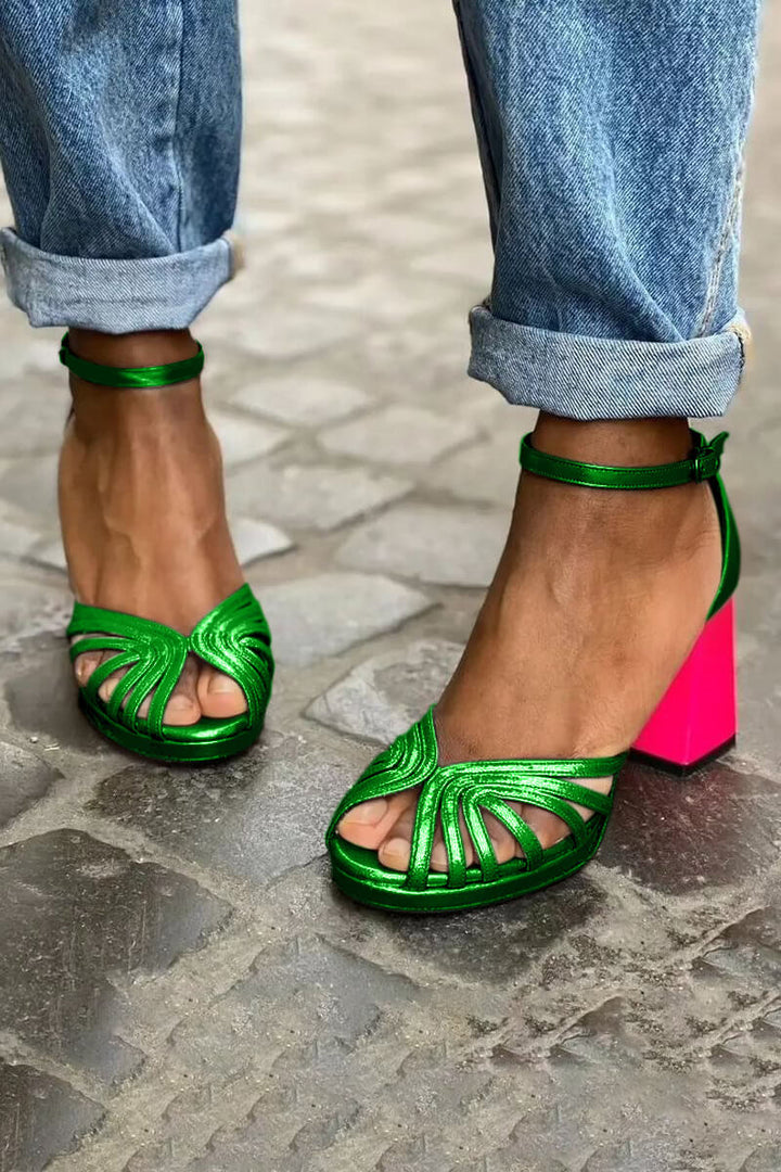 SANDALI CON TACCO BICOLORE