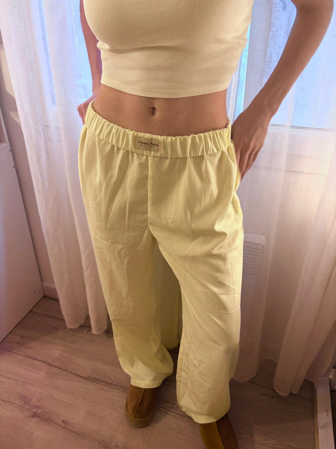 Anna - Pantaloni in Cotone a Vita Alta in Lilla